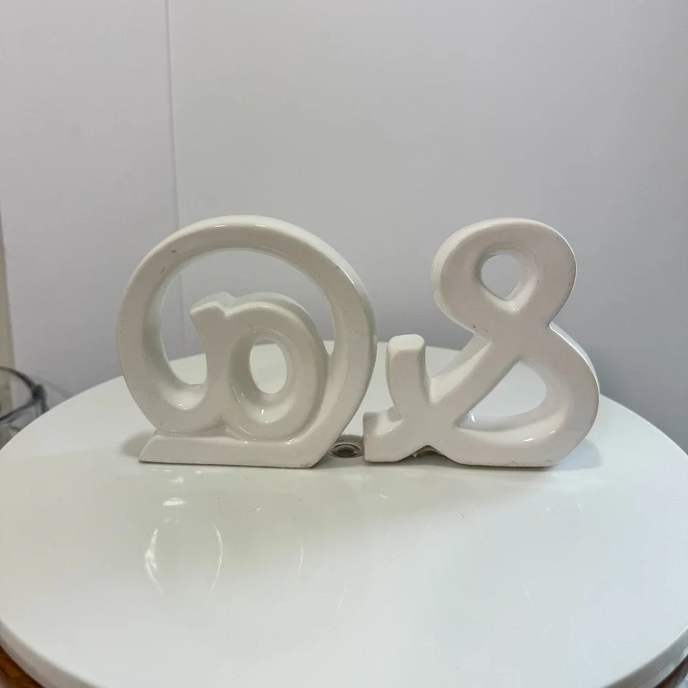 White Ceramic Ampersand At Sign Decor Set Tabletop Typographic Figurine Symbols